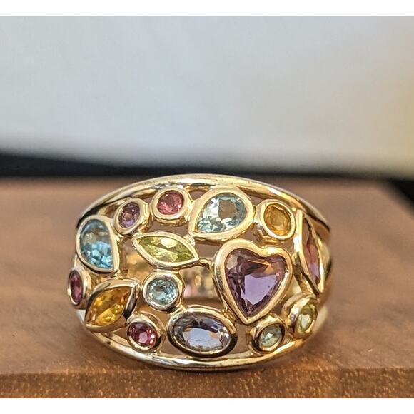 925 Sterling Silver Bezel Set Multi-Gemstone Necklace & Ring Set Ring Size 6 - Picture 2 of 12